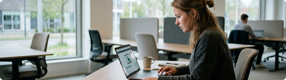 Medewerker volgt een veiligheids-e-learning op een laptop