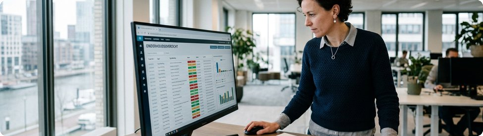 Facility manager bekijkt terugkerende meldingen op een dashboard