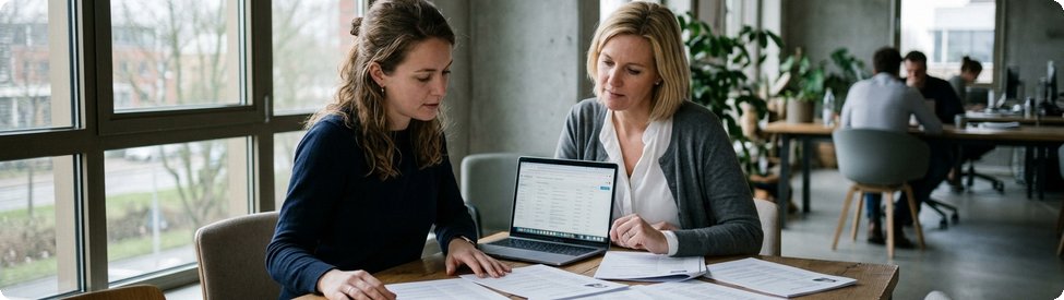Twee HR-collega's leggen kandidaatprofielen naast elkaar op tafel